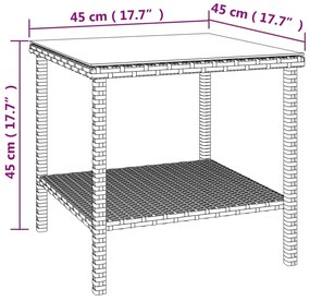 Βοηθητικό Τραπεζάκι Καφέ 45x45x45 εκ. Συνθ. Ρατάν/ Ψημένο Γυαλί - Καφέ