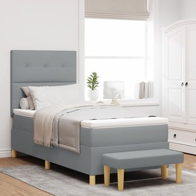 vidaXL Κρεβάτι Box Spring με Στρώμα & Πάγκο  Γκρι Ανοιχτό 100x200 εκ. Ύφασμα
