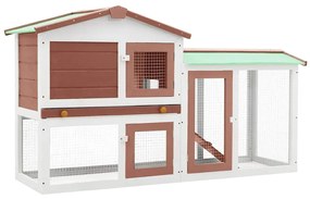 vidaXL Κλουβί Κουνελιών Μεγάλο Καφέ/Λευκό 145 x 45 x 84 εκ. Ξύλινο