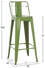 Σκαμπό Bar Μεταλλικό Melita Με Πλάτη Σε Light Olive Green 43x43x100εκ.