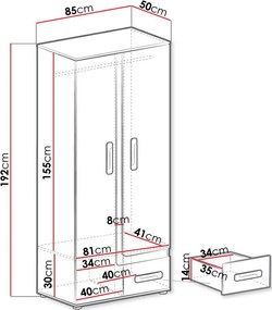 Ντουλάπα Apetito δίφυλλη - 85.00Χ50.00Χ192.00cm