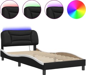 vidaXL Πλαίσιο κρεβατιού με LED χωρίς στρώμα Hvar Μαύρο/Λευκό 100x200εκ.