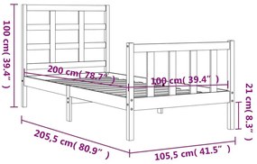 Πλαίσιο Κρεβατιού με Κεφαλάρι Λευκό 100x200 εκ. Μασίφ Ξύλο - Λευκό