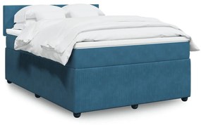 vidaXL Κρεβάτι Boxspring με Στρώμα Μπλε 140x200 εκ. Βελούδινο