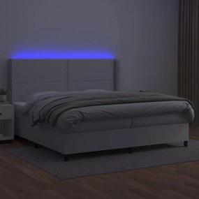 Κρεβάτι Boxspring με Στρώμα &amp; LED Λευκό 200x200 εκ. Συνθ. Δέρμα - Λευκό