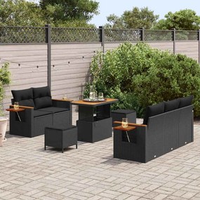 vidaXL Σετ Καναπέ Κήπου με μαξιλάρι 8 pcs Μαύρο 90 x 55 x 71 cm