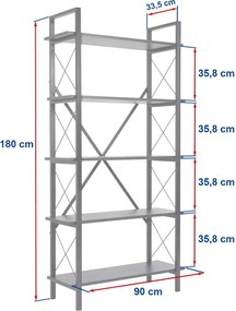 Βιβλιοθήκη Elysian Megapap χρώμα travertine - μαύρο 90x33,5x180εκ.