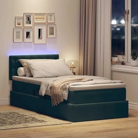 vidaXL LED Κρεβάτι αποθήκευσης με στρώμα Σκούρο Πράσινο 100 x 200 cm