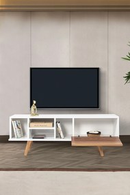 Έπιπλο Τηλεόρασης Λευκό / Καρυδί CUZILE 130x35x18
