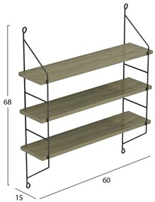 Ραφιέρα Τοίχου Achala Μελαμίνης Olive Grey 60x15x68Y Εκ.