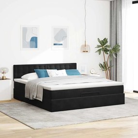 vidaXL Οθωμανικό κρεβάτι με στρώμα Μαύρο 160x200cm Velvet