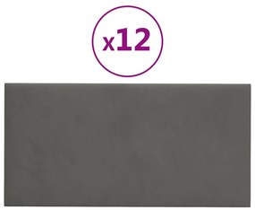 vidaXL Πάνελ Τοίχου 12 τεμ. Σκούρο Γκρι 60x30 εκ. 2,16 μ² Βελούδο
