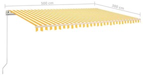 Τέντα Αυτόματη με LED &amp; Αισθητήρα Ανέμου Κίτρινο/Λευκό 5 x 3 μ. - Κίτρινο