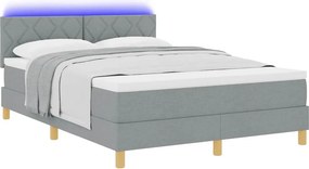 vidaXL LED Κρεβάτι με βάθρο Ανοιχτό γκρι 160 x 200 cm ύφασμα