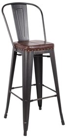 Σκαμπό Bar Με Πλάτη Relix Ε5209Ρ,10 Antique Black/Pu Σκούρο Καφέ 43x43x114cm Metal, Technoderma
