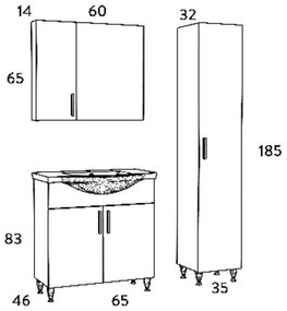 Σετ Επίπλου Mπάνιου SIENA 65 Λευκό 65x46x160 εκ.