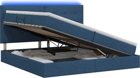 vidaXL LED Κρεβάτι αποθήκευσης με στρώμα Μπλε 200 x 200 cm Ύφασμα