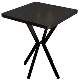 Τραπέζι Prestone pakoworld μαύρο μαρμάρου μελαμίνης-μαύρο μέταλλο 70x70x75εκ