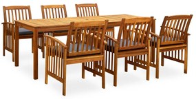 vidaXL Σετ Τραπεζαρίας Κήπου 7 τεμ. Μασίφ Ξύλο Ακακίας με Μαξιλάρια