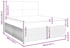 Κρεβάτι Boxspring με Στρώμα Σκούρο Γκρι 200x200 εκ. Βελούδινο - Γκρι