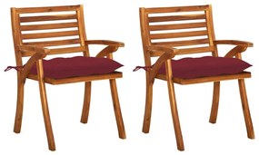 Καρέκλες Τραπεζαρίας Κήπου 2 τεμ Μασίφ Ξύλο Ακακίας &amp; Μαξιλάρια - Κόκκινο