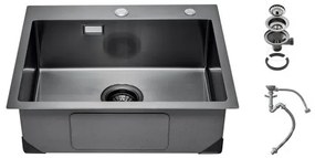 VEVOR 68cm Kitchen Sink Topmount Single Bowl Drop-In Basin Stainless Steel Black