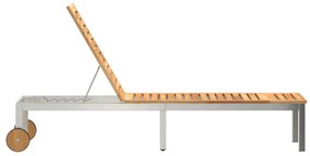 vidaXL Ξαπλώστρα με Ρόδες 207x58x35 εκ. Σταθερό Ξύλο Ακακίας & Ανοξείδωτο Ατσάλι