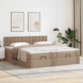 VidaXL Οθωμανικό κρεβάτι με στρώματα & LEDs Cappucino Faux Leather