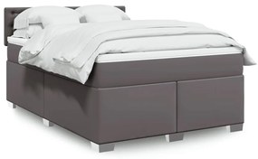 vidaXL Κρεβάτι Boxspring με Στρώμα Γκρι 140x190εκ. από Συνθετικό Δέρμα