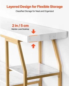 VEVOR 3 Tiers Marble Console Table Modern Golden Geometric Large Console Table