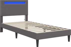 vidaXL Σκελετός Κρεβατιού με κεφαλάρι Γκρι 100 x 200 cm Τεχνητό Δέρμα