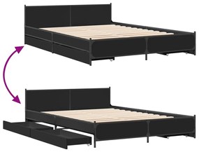 vidaXL Πλαίσιο Κρεβατιού με Συρτάρια Μαύρο 140x200 εκ Επεξεργ. Ξύλο