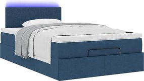 vidaXL Οθωμανικό κρεβάτι με στρώμα &amp; LEDs Μπλε 120x200 cm Ύφασμα