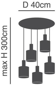 Φωτιστικό Οροφής  SE21-BL-4-5BL-SH3 ADEPT TUBE Black Pendant Brown Fabric Shade+ - 51W - 100W - 77-8524