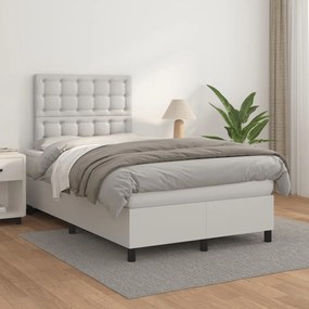 Κρεβάτι Boxspring με Στρώμα Λευκό 120x200εκ.από Συνθετικό Δέρμα