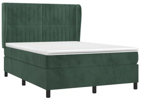 Κρεβάτι Boxspring με Στρώμα Σκούρο Πράσινο 140x190εκ. Βελούδινο - Πράσινο