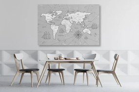 Εικόνα στο φελλό ενός ενδιαφέροντος ασπρόμαυρου χάρτη του κόσμου - 90x60  flags