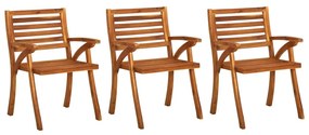 Καρέκλες Τραπεζαρίας Κήπου 3 τεμ Μασίφ Ξύλο Ακακίας + Μαξιλάρια - Μπλε