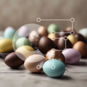 Intra Συλλεκτικό Ξύλινο Παζλ Plywood 4mm - Πολύχρωμα Πασχαλινά αυγά σε ξύλινο τραπέζι Σε Ξύλινο Κουτί - Διαστάσεις: 10x10 cm – 25 κομμάτια