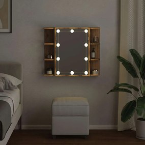 vidaXL Ντουλάπι καθρέφτη με LED Artisan Oak 70x16,5x60 cm