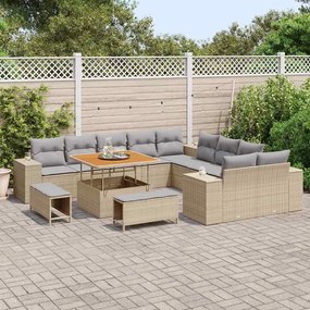 vidaXL Σετ Καναπέ Κήπου Ρυθμιζόμενο ύψος 13 pcs Μπεζ συνθετικό ρατάν