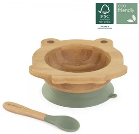 Ξύλινο μπολ &amp; κουτάλι Miniland Frog