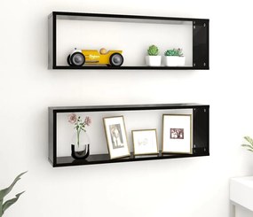 vidaXL Ράφια Κύβοι Τοίχου 2 τεμ. Μαύρα 80 x 15 x 26,5 εκ. Επεξ. Ξύλο