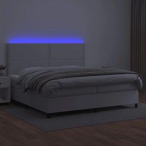 vidaXL Κρεβάτι Boxspring με Στρώμα &amp; LED Λευκό 200x200 εκ. Συνθ. Δέρμα