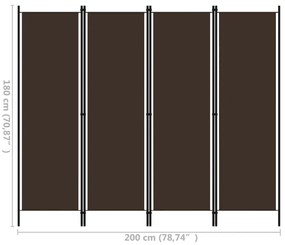 vidaXL Διαχωριστικό Δωματίου με 4 Πάνελ Καφέ 200 x 180 εκ.
