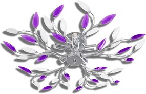 Φωτιστικό Οροφής με Βραχίονες Φύλλων Μωβ &amp; Λευκό 5 Λαμπτήρες E14