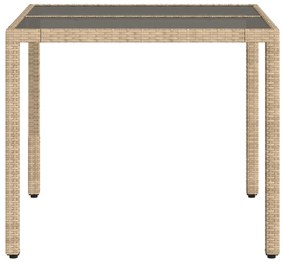 vidaXL Τραπέζι Κήπου Γυάλινη Επιφάνεια Μπεζ 90x90x75 εκ. Συνθ. Ρατάν