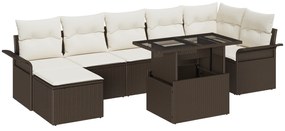 vidaXL σετ καναπέ κήπου 8 τεμαχίων με μαξιλάρια καφέ πολυ ρατάν
