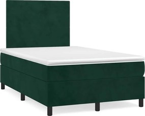 VidaXL Κρεβάτι Boxspring με Στρώμα & LED Σκ. Πράσινο 120x190εκ Βελούδο