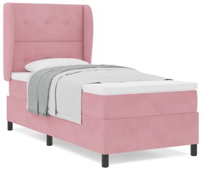 vidaXL Κρεβάτι Box Spring με Στρώμα Ροζ 90x200 εκ Βελούδο